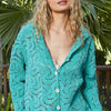 POL Button Down Crochet Openwork Shirt - GREEN