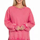 Zenana Acid Washed Batwing Sleeve Fleece Sweatshirt - Farnelli