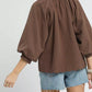 Umgee Full Size Textured Notched Balloon Sleeve Blouse Plus Size - Farnelli
