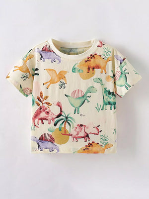 Children's Dinosaur Print Crew Neck Short Sleeve T-Shirt - Farnelli