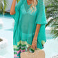Slit Openwork V-Neck Half Sleeve Cover-Up - Farnelli
