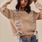 SO ME Checkered Plaid Tape Lace Up Ribbed Sweater - Farnelli