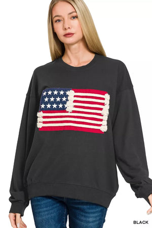 Zenana French Terry American Flag Pullover - Farnelli