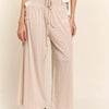 J.NNA Smocked Waist Boho Wide Leg Pants with Pockets - Light Beige