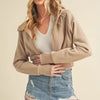 Aemi + Co Zip Up Raglan Sleeve Cropped Hoodie - Tan