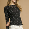 Umgee Bow Print Lightweight Knit Top - Black