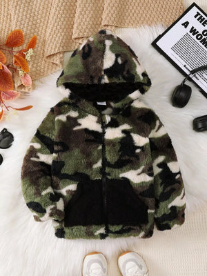 Children's Camouflage Plush Hooded Jacket - Farnelli