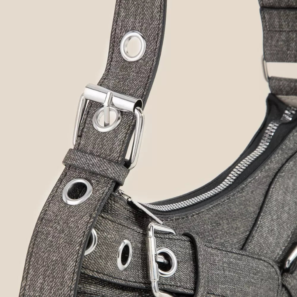 Fame Denim Belt Accent Shoulder Bag - Farnelli