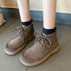 Round Toe Lace-Up Ankle Boots - Coffee Brown