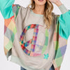 SAGE + FIG Contrast Peace Patch Dropped Shoulder Sweatshirt - SPEARMINT MULTI