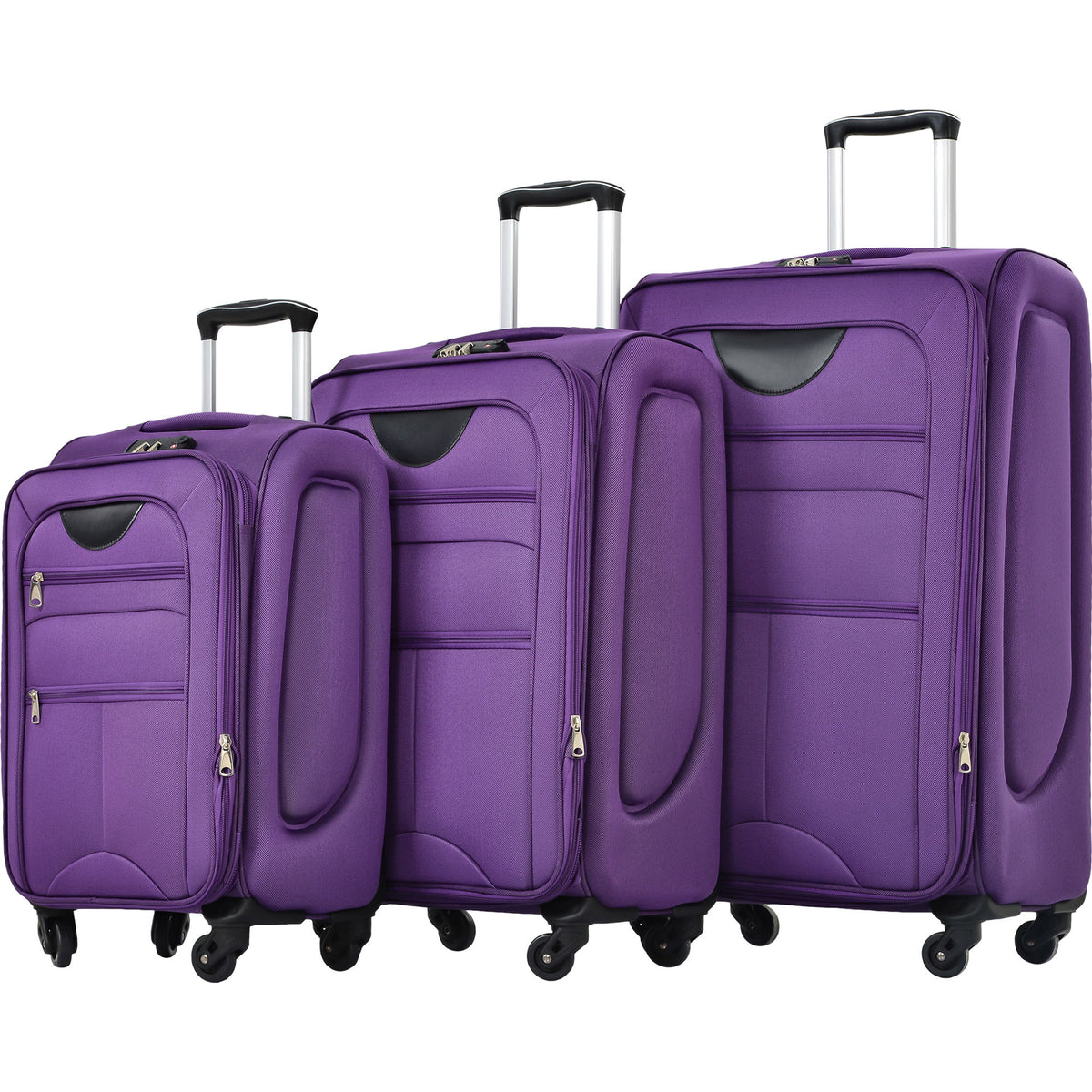 HouseOfZazla expandable softside luggage 3-piece set with spinner wheels in multiple colors
