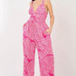 VERY J Printed Pleated Sleeveless Wide Leg Jumpsuit - Farnelli
