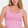 Zenana Washed Ribbed Scoop Neck Wide Strap Tank - CANDY PINK
