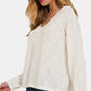 Zenana V-Neck Dropped Shoulder Long Sleeve T-Shirt - Farnelli