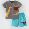 Children's Dinosaur Applique T-Shirt and Shorts Set - Dark Gray