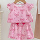 Children's Bowknot Ruffle Sleeve Top and Shorts Set - Farnelli