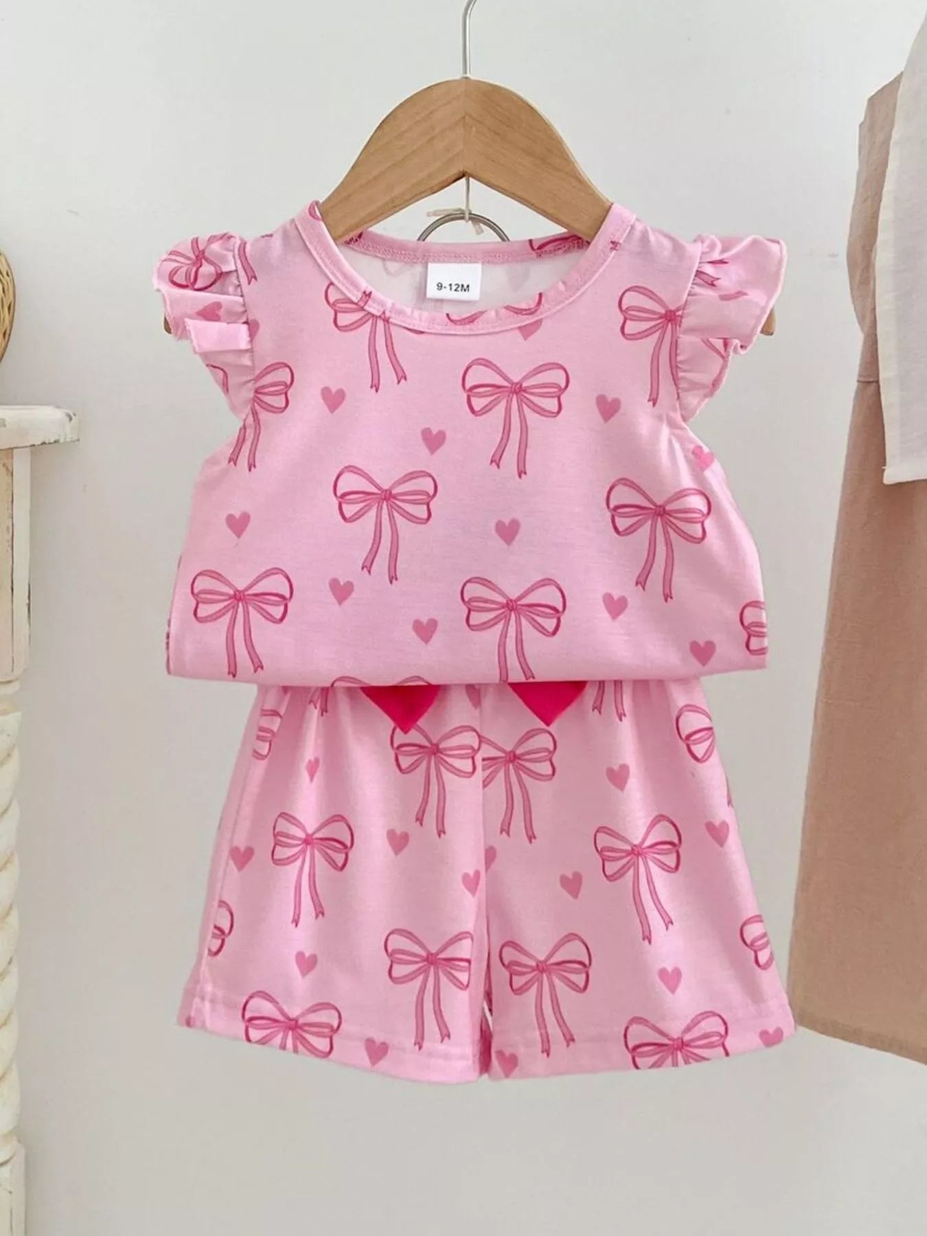 Children's Bowknot Ruffle Sleeve Top and Shorts Set - Farnelli