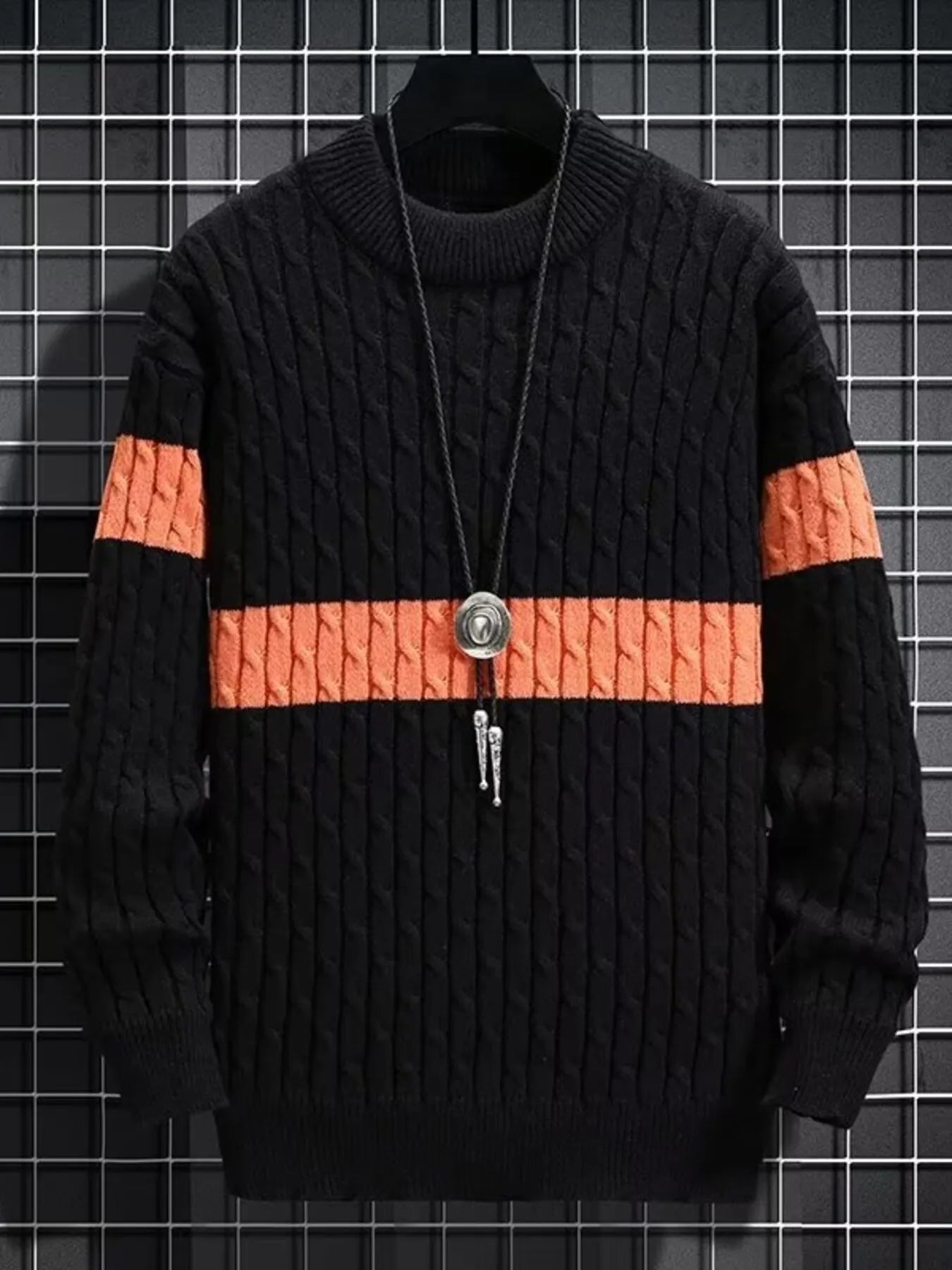 Men's Plus Size Color Block Round Neck Sweater - Farnelli