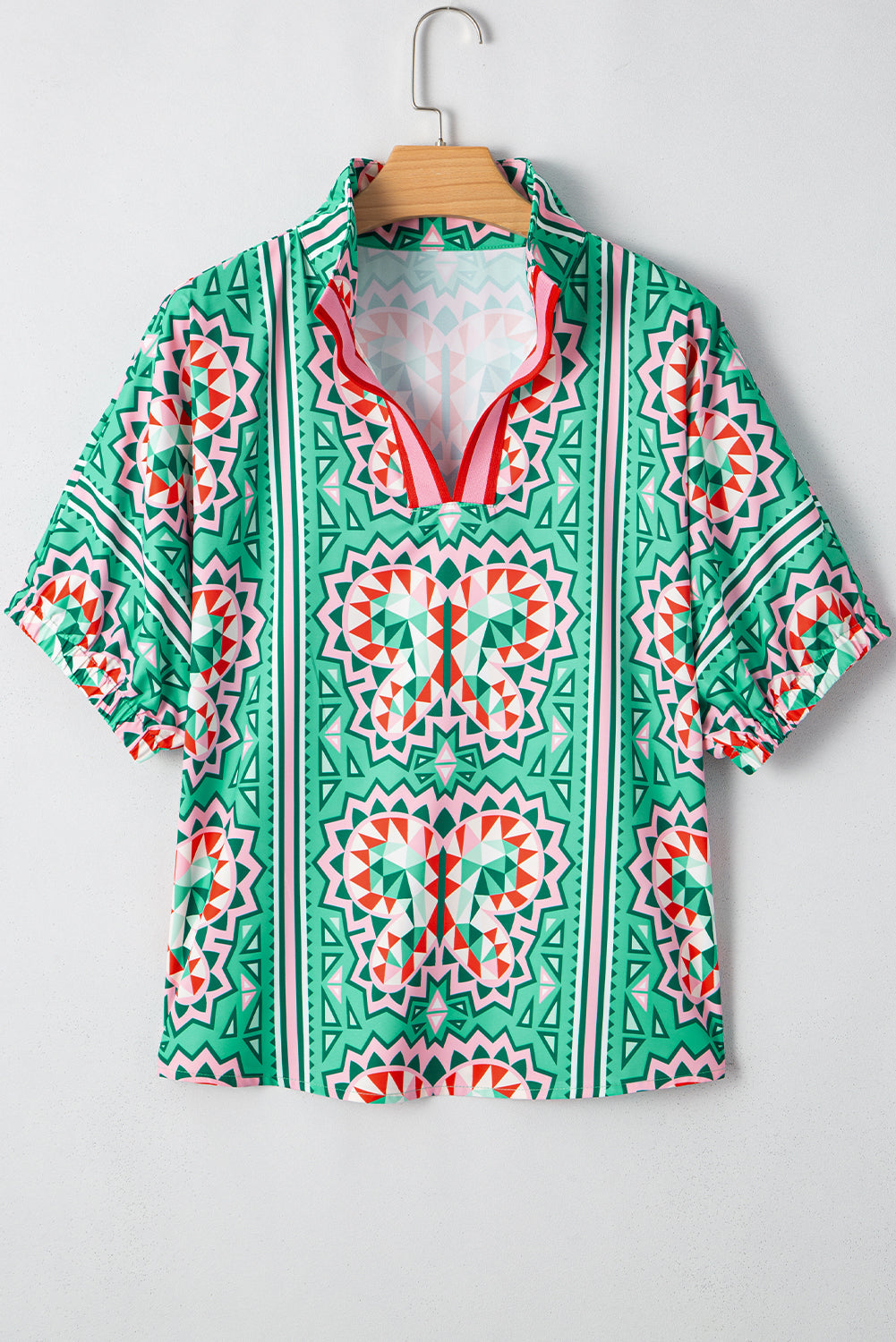 Kamiyah Boho Abstract Striped Collared V Neck Blouse - Farnelli