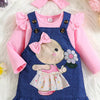 Children's Ruffled Bodysuit and Overall Dress Set with Headband - Pink
