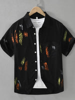 Men's Plus Size Printed Short Sleeve Button-Up Shirt - Farnelli