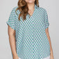 She + Sky Full Size Printed Johnny Collar Short Sleeve Blouse Plus Size - Farnelli