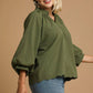 Umgee Full Size Textured Notched Balloon Sleeve Blouse Plus Size - Farnelli