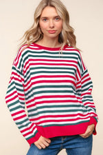 Haptics Full Size Striped Contrast Side Slit Knit Top - Farnelli