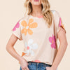 BOMBOM Floral Short Sleeve T-Shirt - Beige