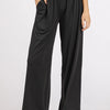 Mittoshop Stretch Banded Waist Wide Leg Pants with Pockets - Black