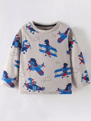 Children's Airplane Print Long Sleeve T-Shirt - Farnelli