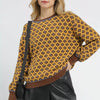 Umgee Abstract Print Crew Neck Sweater - HONEY MIX