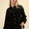 VERY J Mixed Media Button Down Raw Hem Shacket - Black