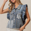BiBi American Flag Washed Denim Jacket - DENIM