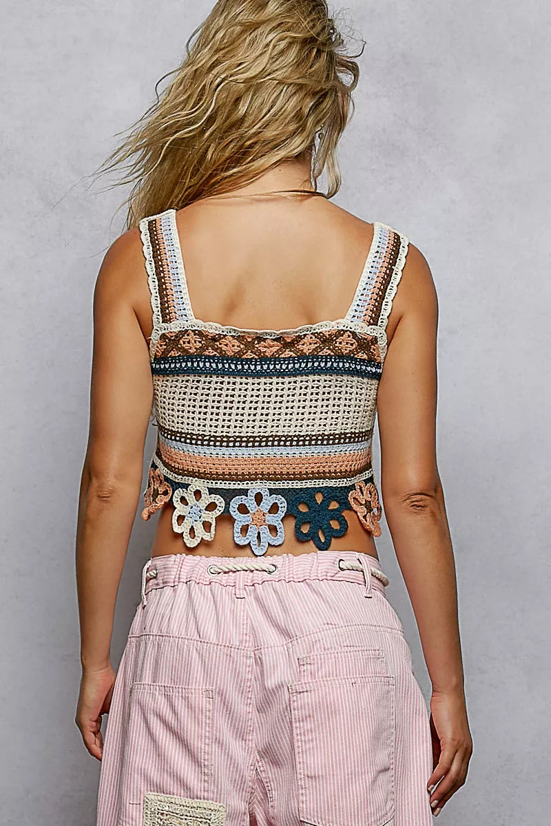 POL Cutout Flower Cropped Crochet Cami with with Dangle Detail - Farnelli
