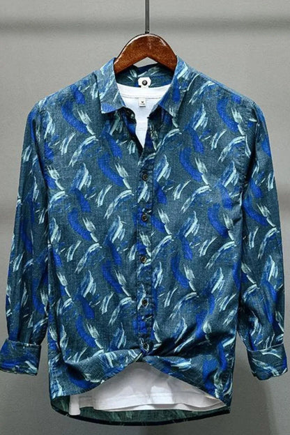 Men's Printed Button Up Long Sleeve Shirt - Farnelli