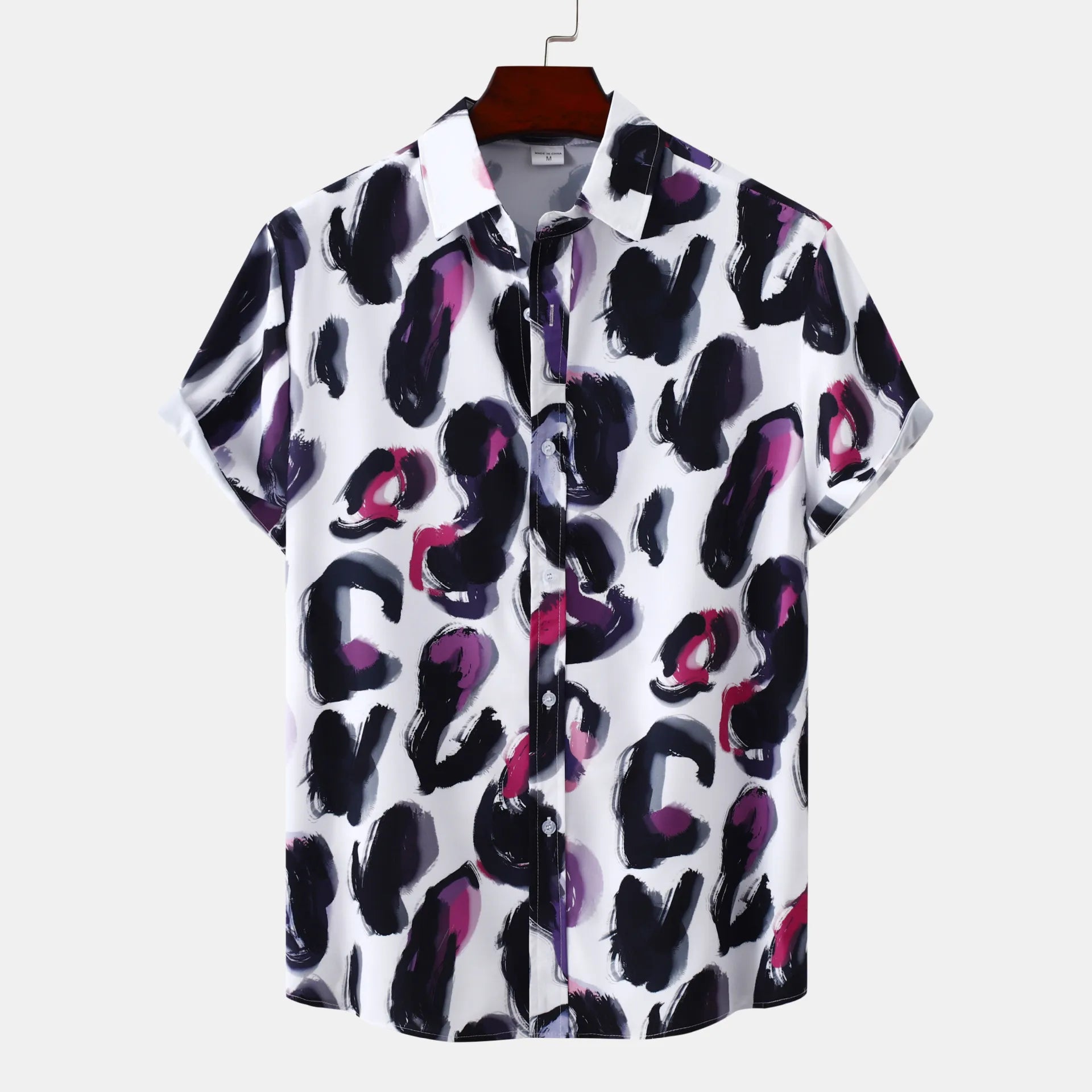 Men's Plus Size Printed Short Sleeve Button-Up Shirt - Farnelli