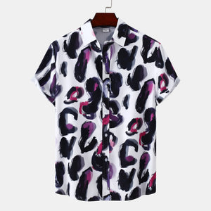 Men's Plus Size Printed Short Sleeve Button-Up Shirt - Farnelli
