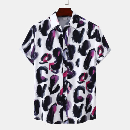 Men's Plus Size Printed Short Sleeve Button-Up Shirt - Farnelli