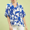 Umgee Floral Print Puff Sleeve Blouse with Scallop Hem - OCEAN MIX