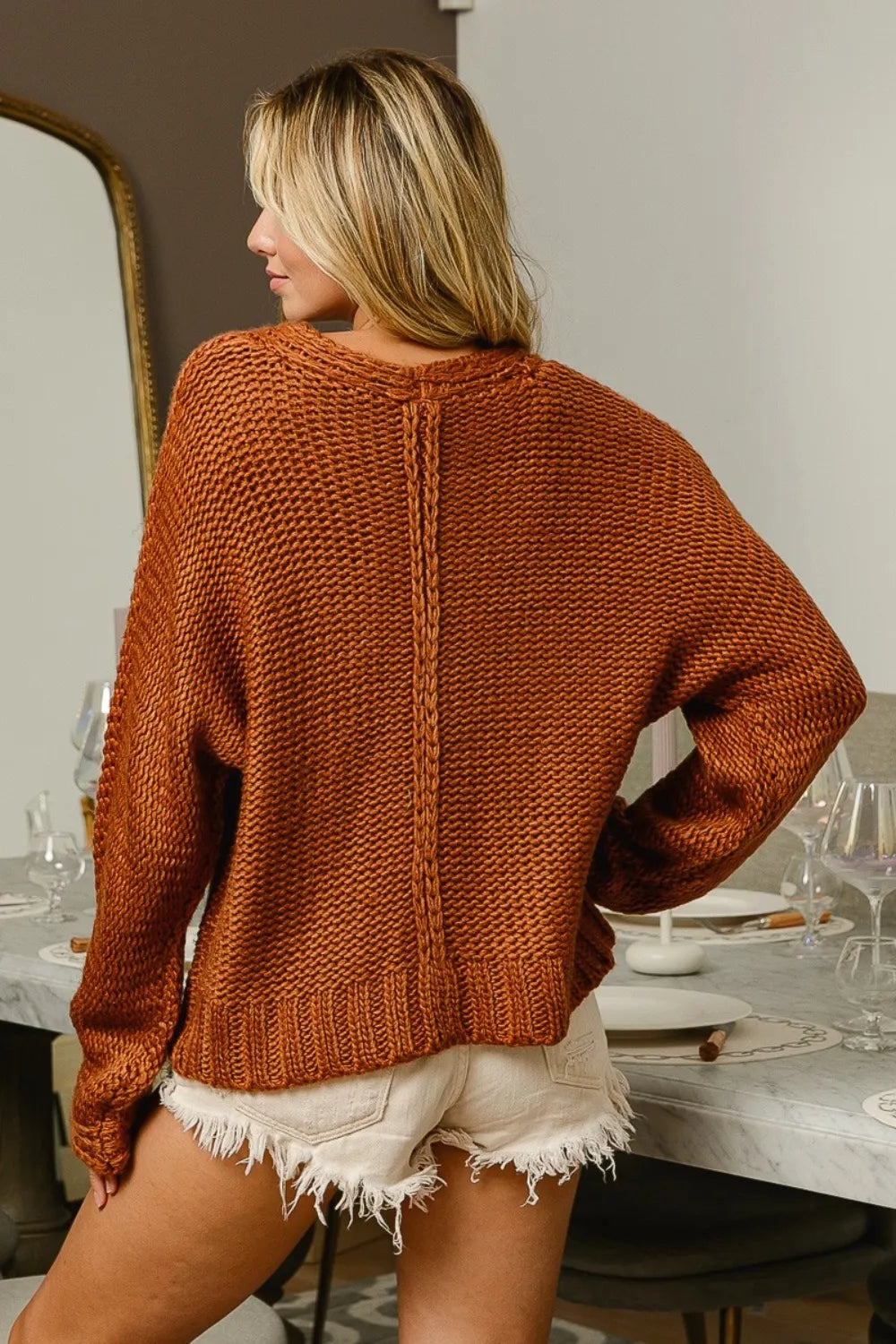 BiBi V-Neck Cable Knit Sweater - Farnelli