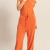 HYFVE Back Keyhole Round Neck Cap Sleeve Drawstring Jumpsuit - Orange