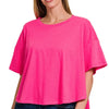 Zenana Cotton Round Neck Short Sleeve T-Shirt - HOT PINK