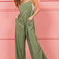 BiBi Ruched Wide Leg Overalls with Pockets - Farnelli