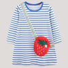 Children's Strawberry Striped Long Sleeve Dress - Light Blue