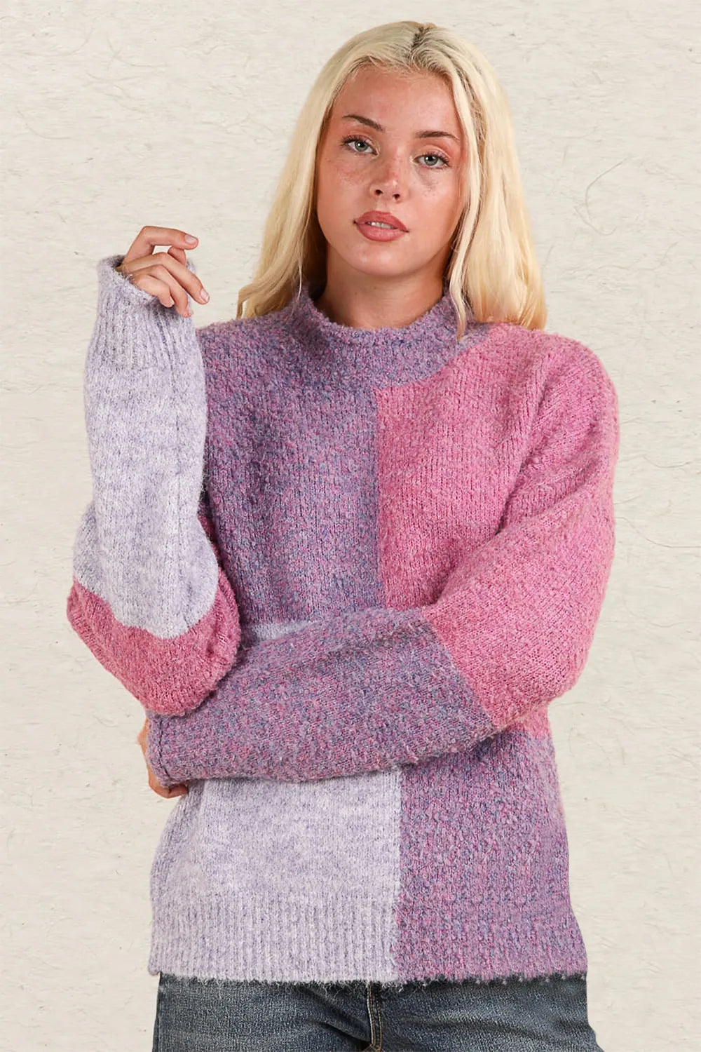 VERY J Color Block Mock Neck Drop Shoulder Sweater - Farnelli