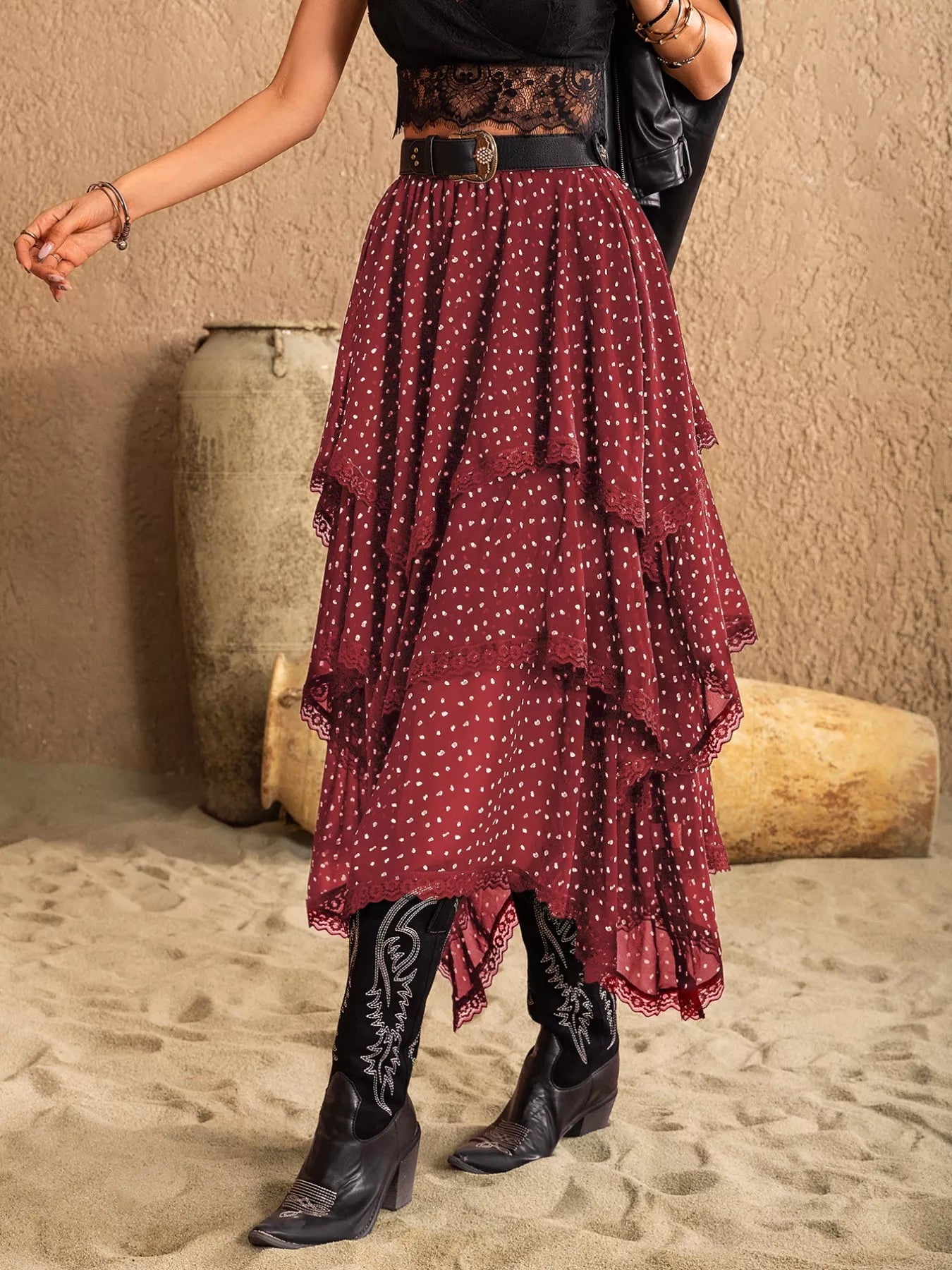 Lace Detail Layered Skirt - Farnelli