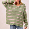 BiBi Striped Long Sleeve Sweater - SAGE GREEN