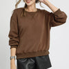 Umgee Round Neck Long Sleeve Fleece Sweatshirt - Mocha