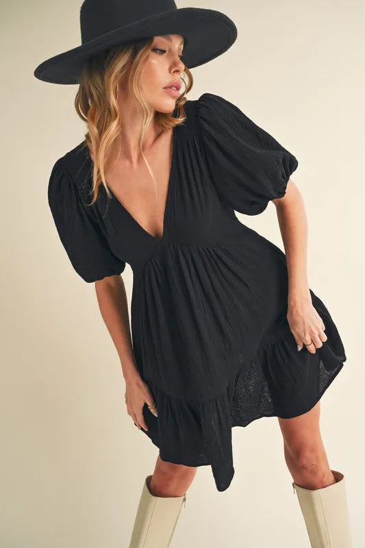Aemi+Co Tied Back Ruffled Short Sleeve Mini Dress - Farnelli